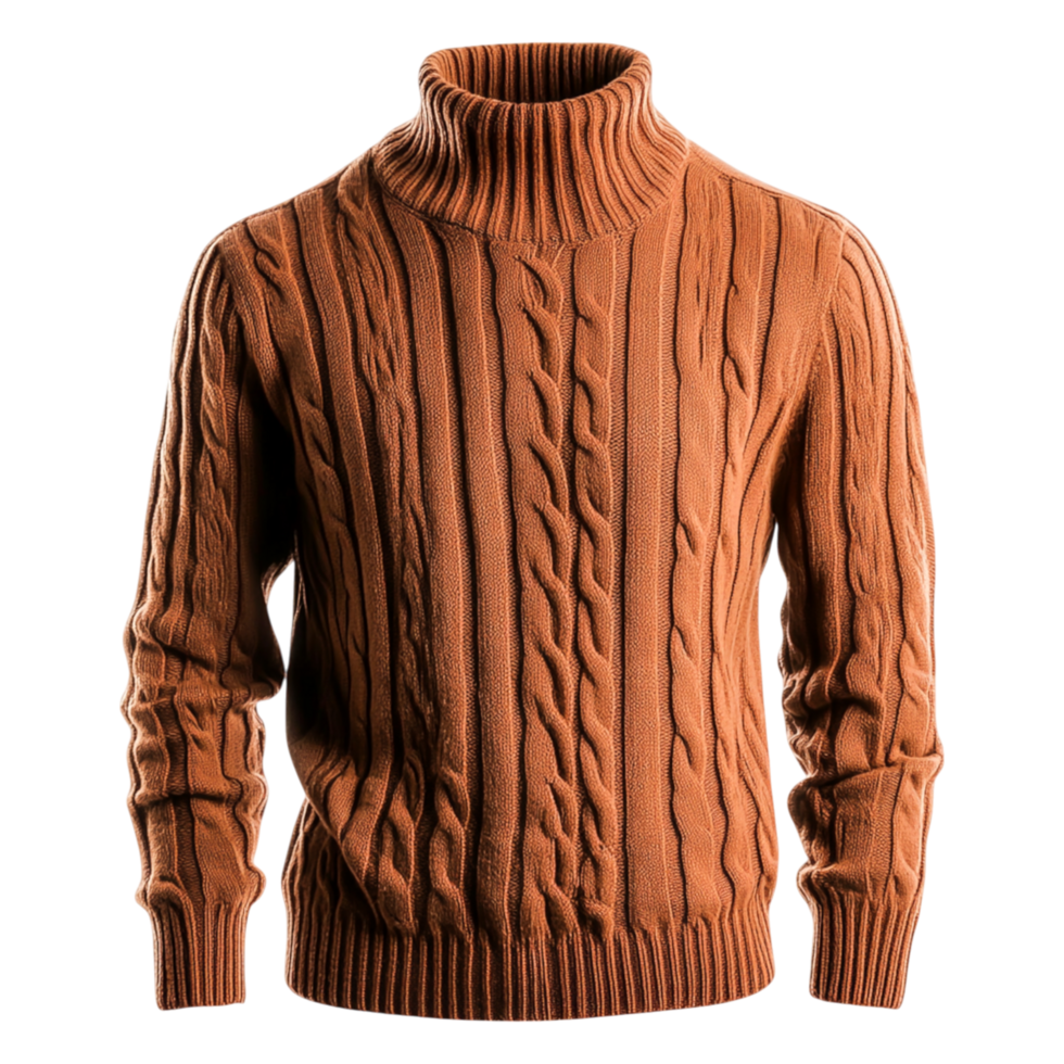 Cozy Cable Knit Turtleneck Sweater in Warm Earthy Tone png