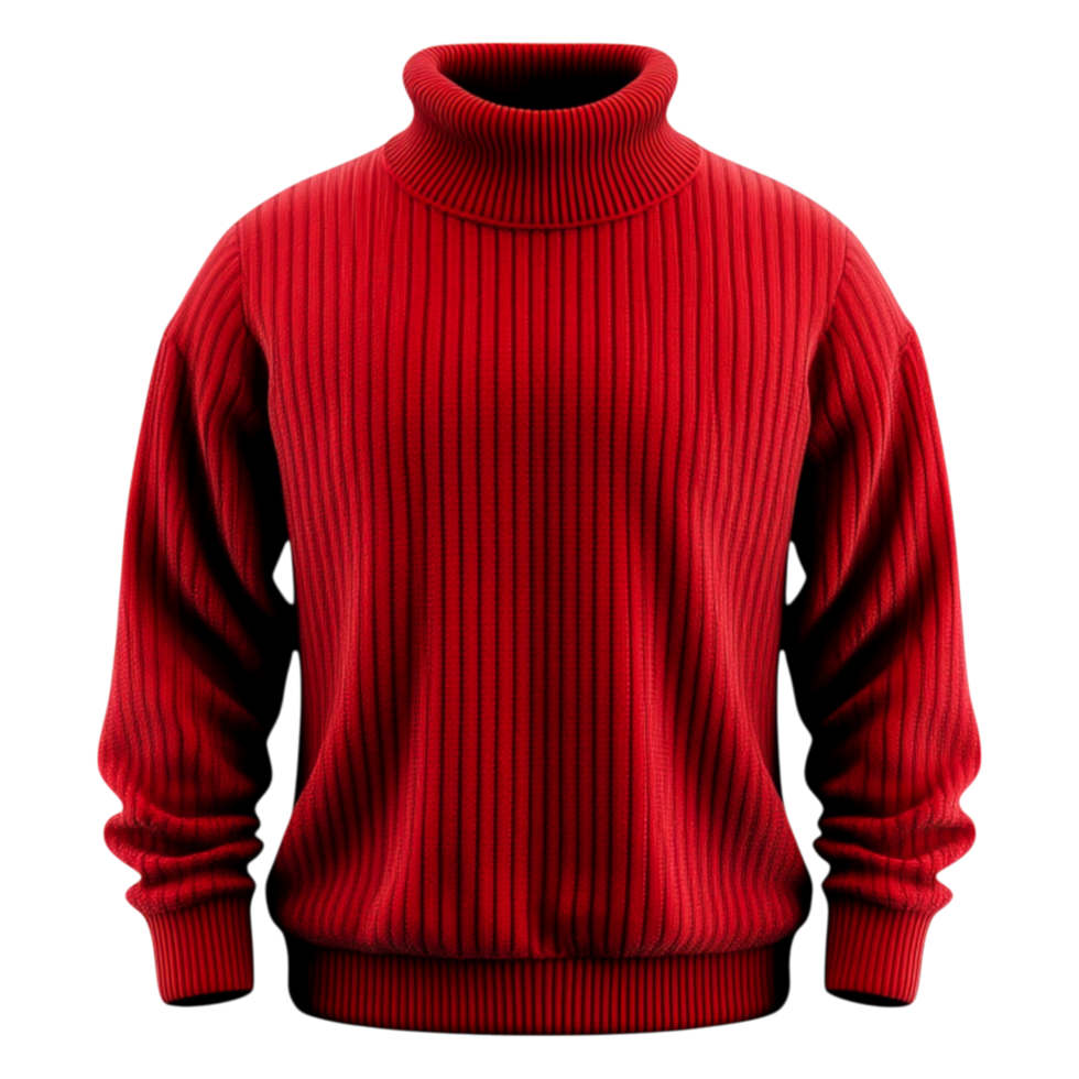 Cozy Red Turtleneck Sweater with Ribbed Texture and Warm Design png