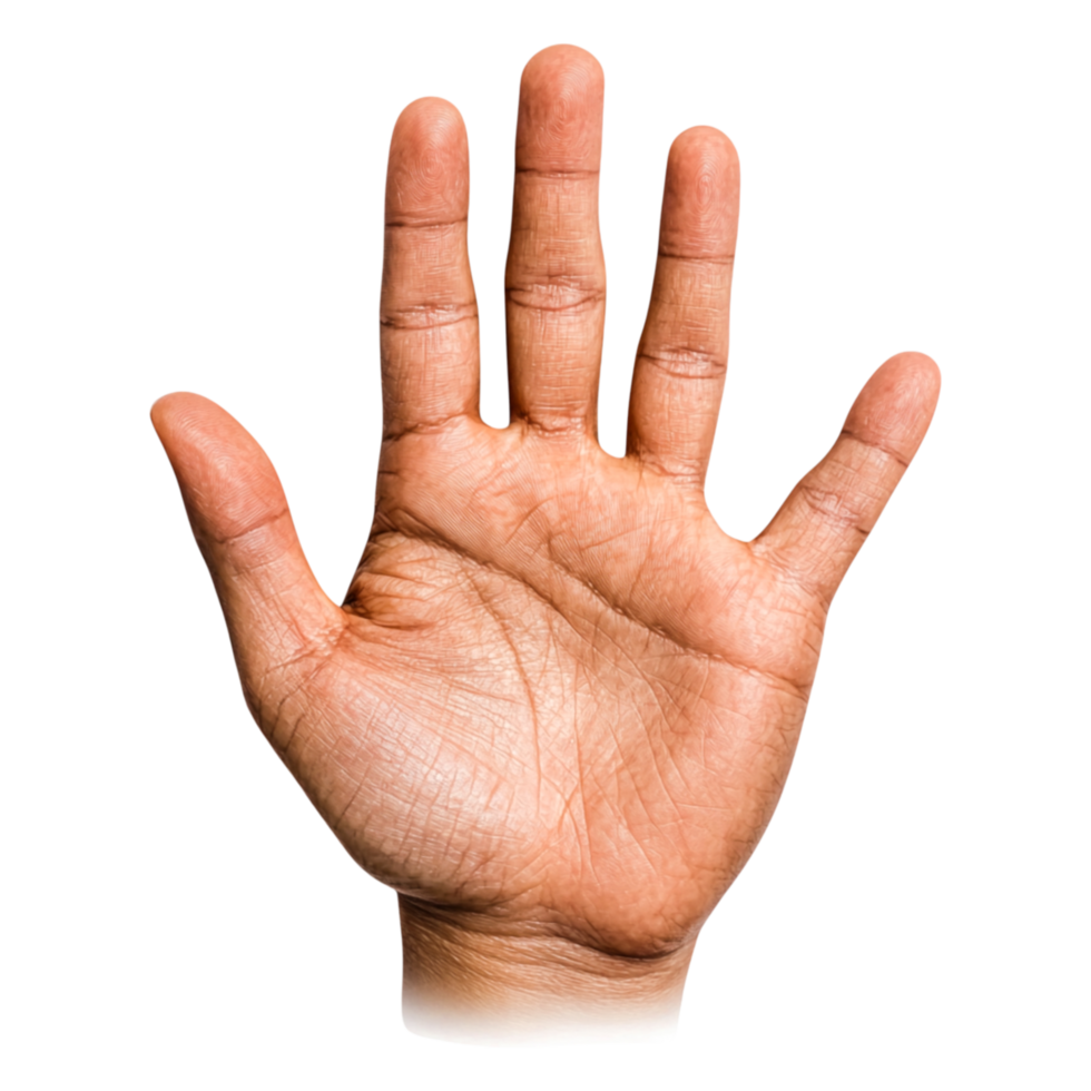 closeup of Human Hand with Open Palm Against Plain Background png