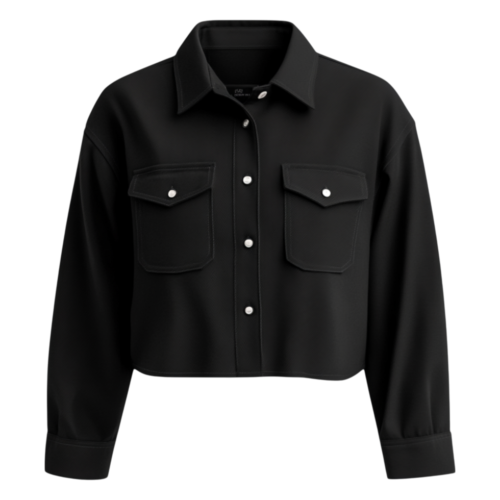 Stylish Black Cropped Jacket with Button Closure and Pockets png