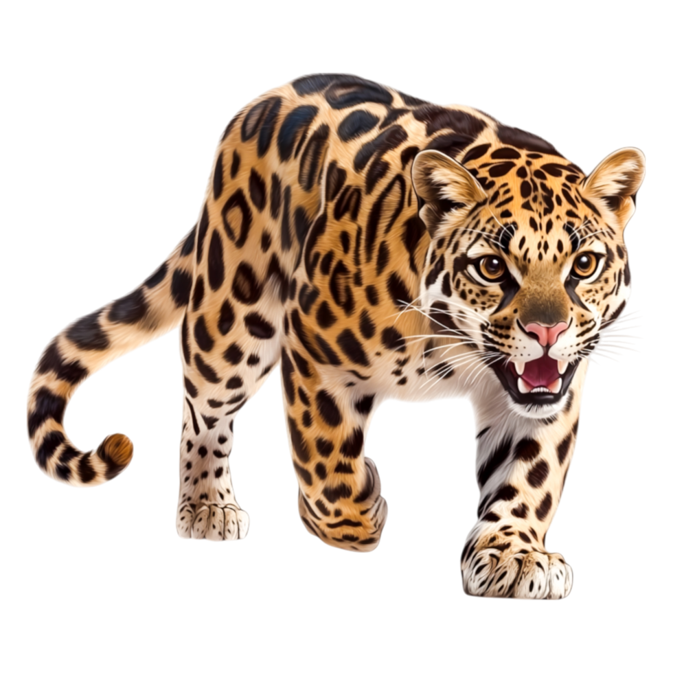 Fierce Leopard Walking Through a Tropical Forest Environment png