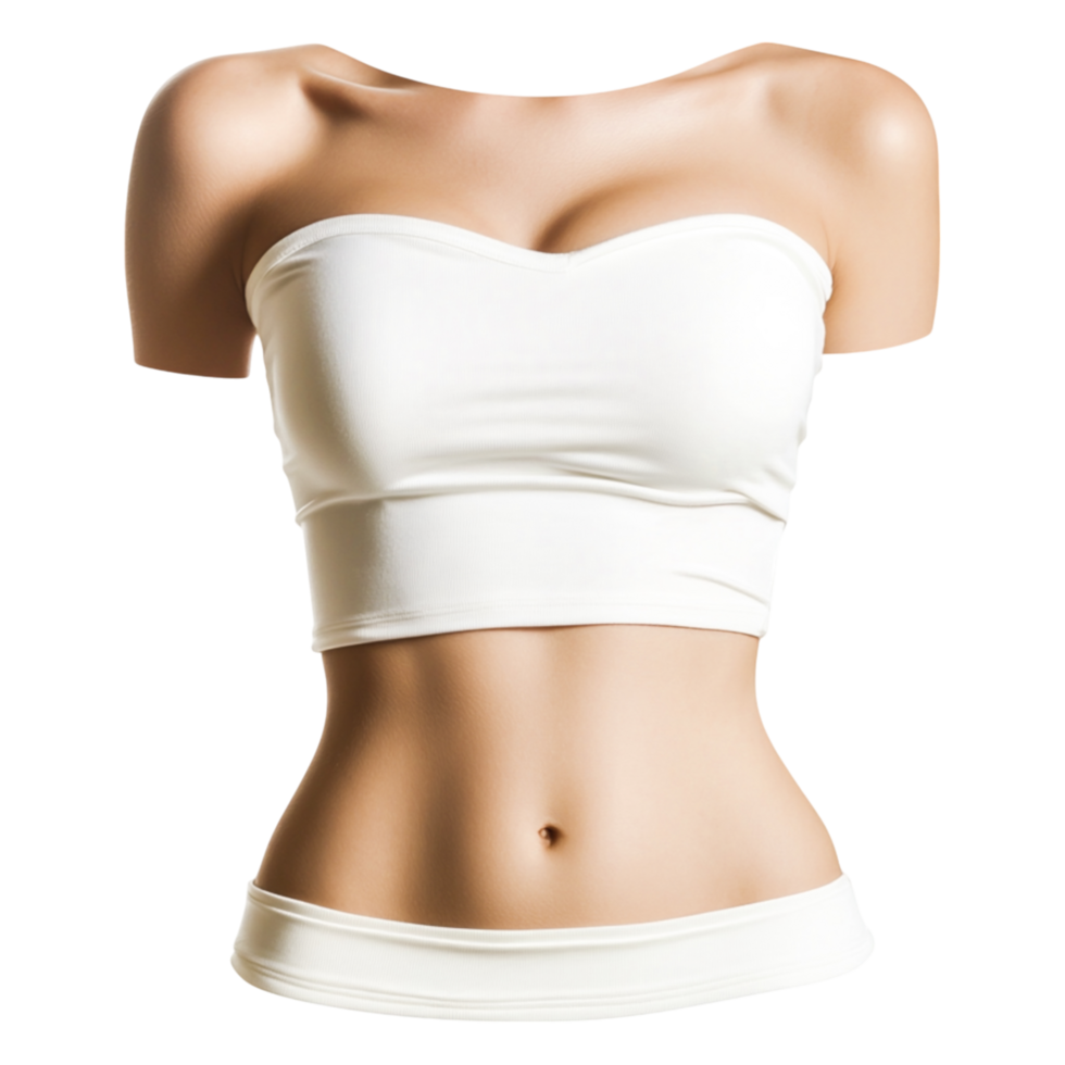 Female torso display in white tube top on isolated background png