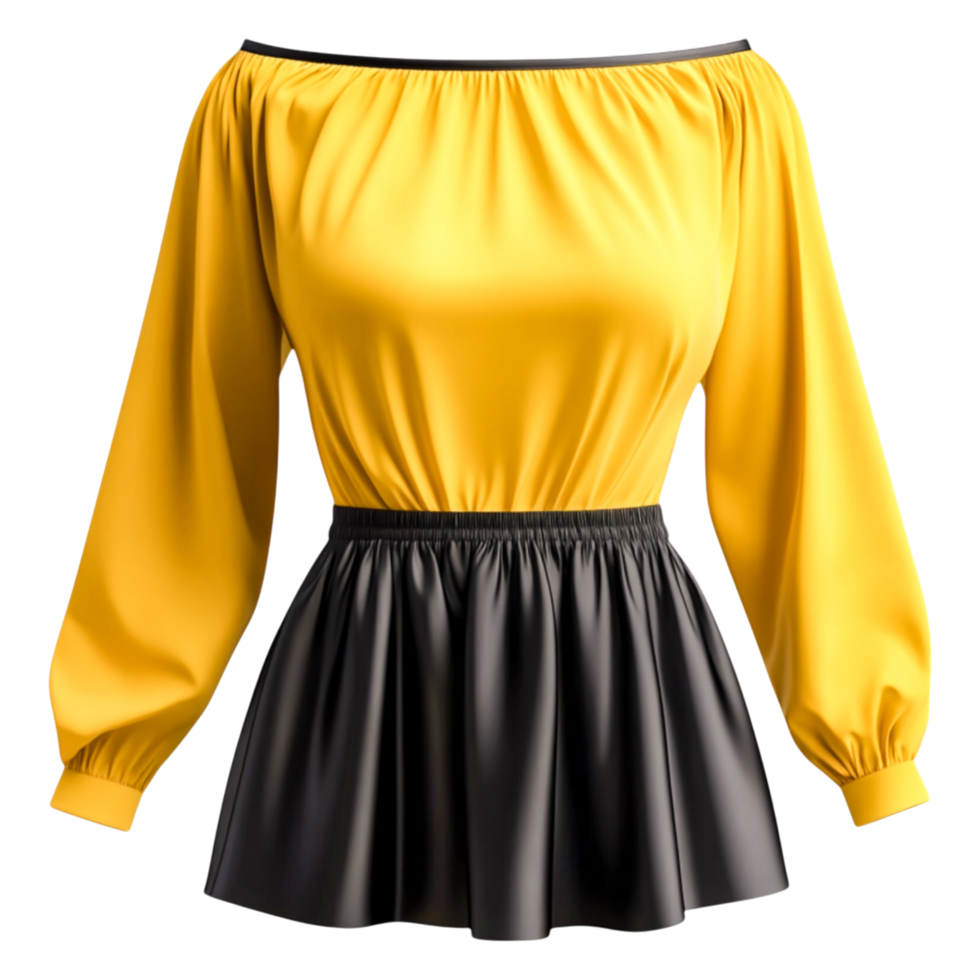 Elegant Yellow and Black Blouse with Off-shoulder Design png