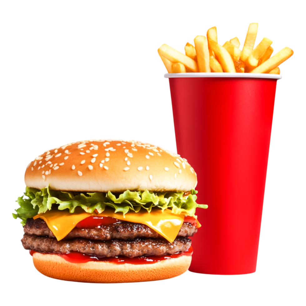 Delicious Cheeseburger with Fresh Ingredients and Crispy Fries png