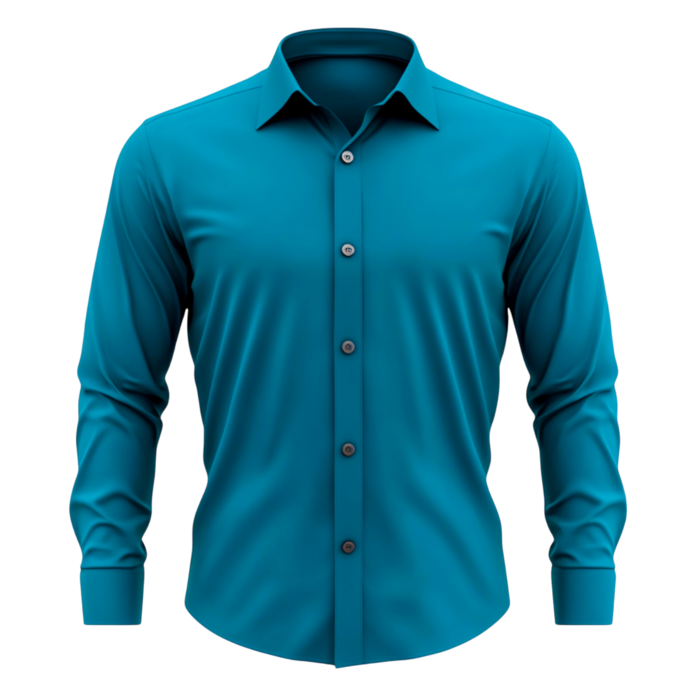Elegant Blue Shirt with Long Sleeve in Solid Color and Button Front png