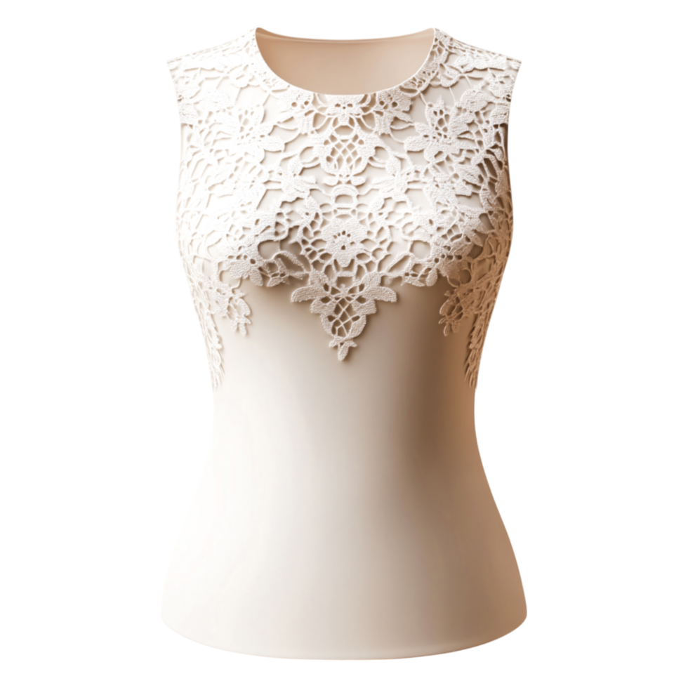 Elegant sleeveless lace top for women with intricate design details png