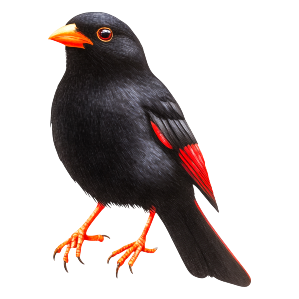 Black Bird with Red Wing Accents Perched on a Branch png