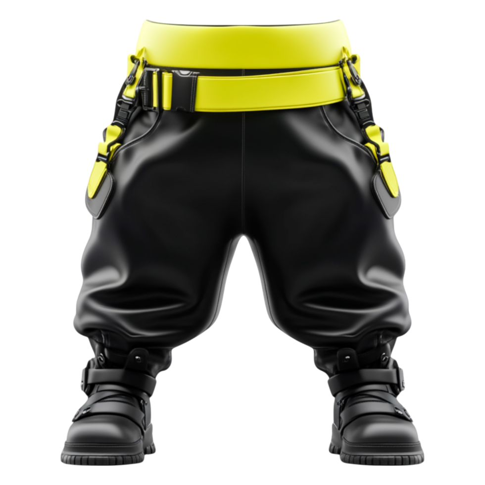 Stylish Black and Yellow Baggy Pants with Unique Design Elements png