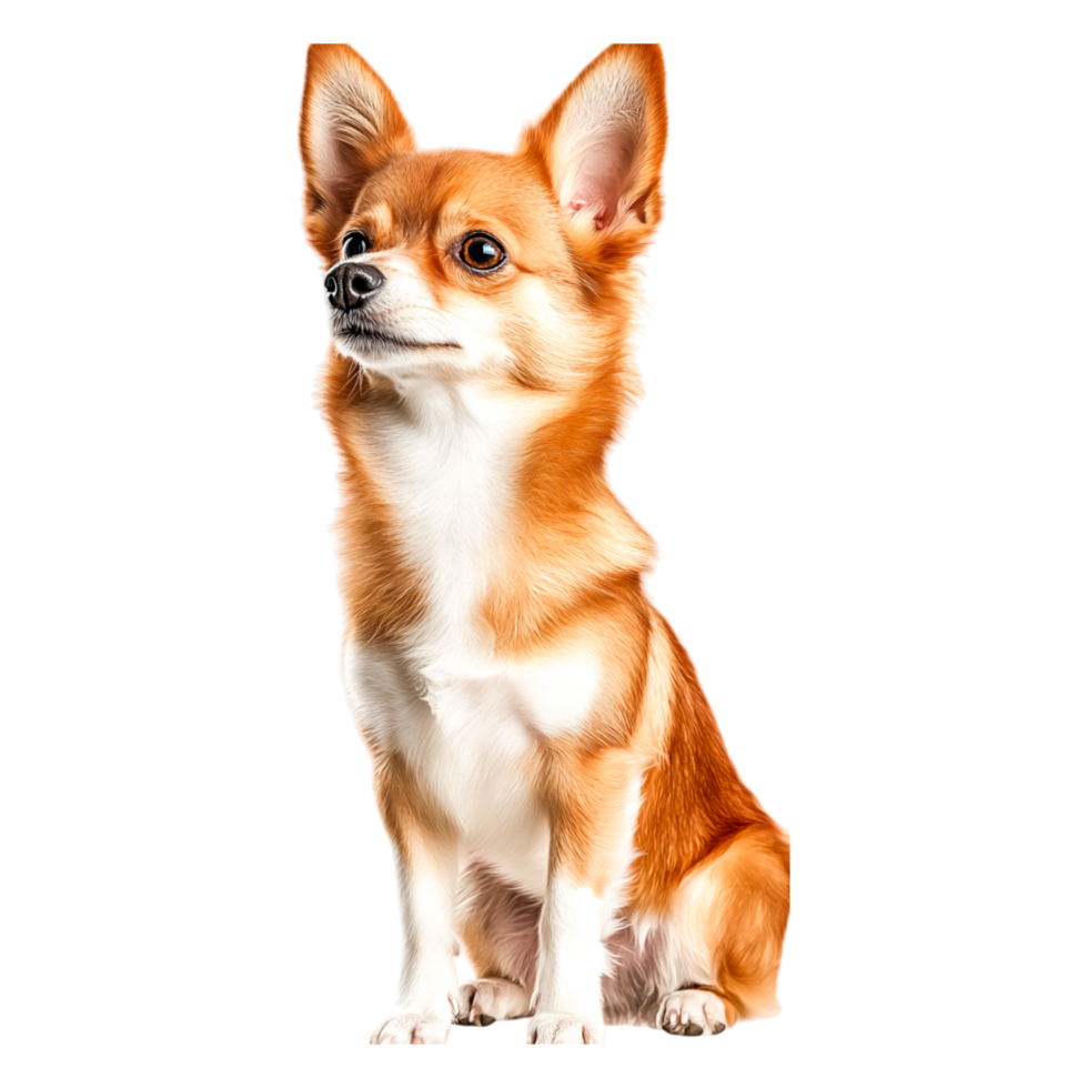 Adorable Small Dog Sitting Proudly with Fluffy Coat and Ears png