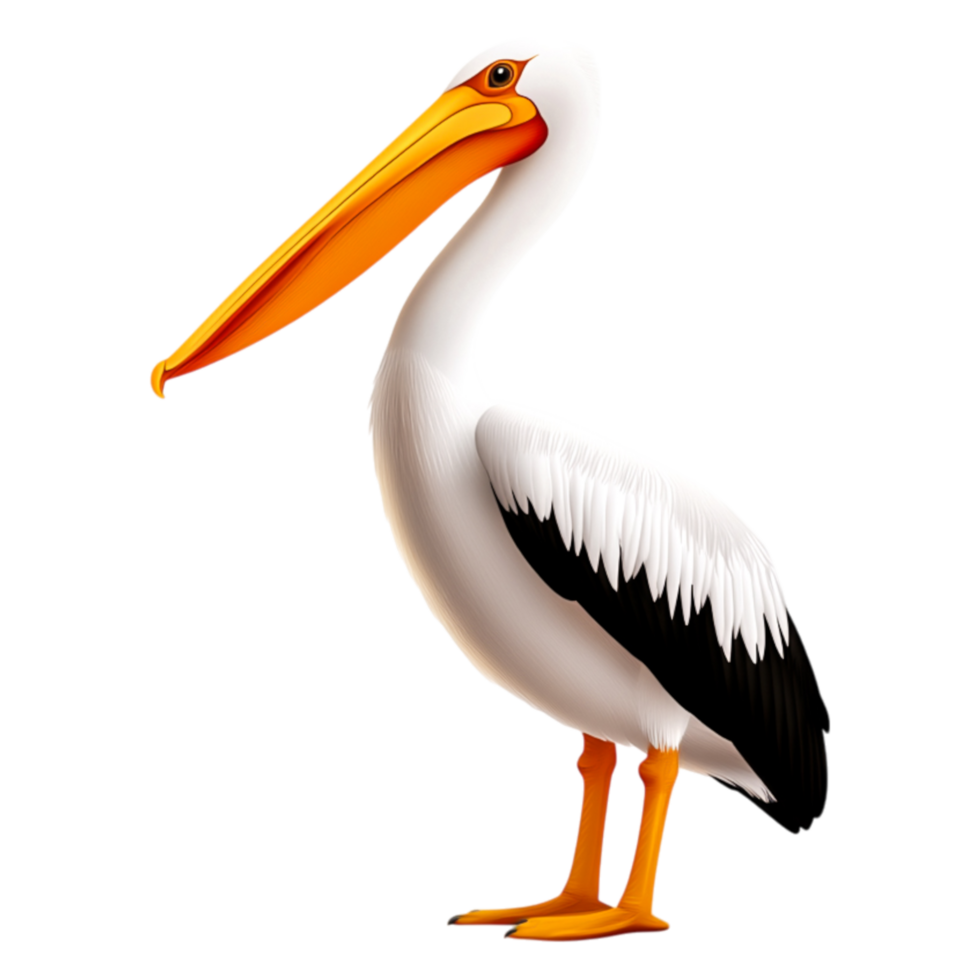 Elegant Cartoon Pelican with Colorful Beak and Feathered Body png