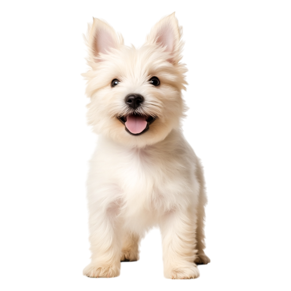 Playful White Puppy with Fluffy Coat and Happy Expression png