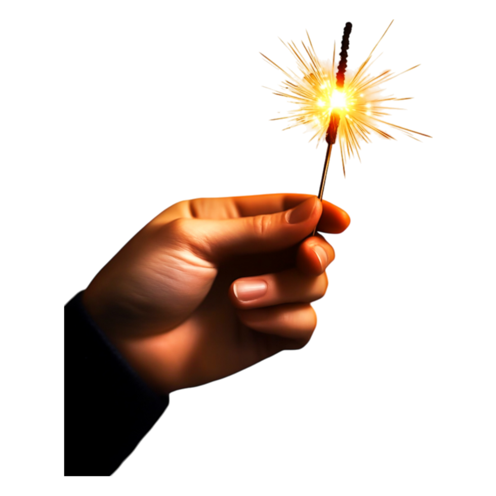 Hand Holding Sparkler Against Black Background in Celebration Moment png