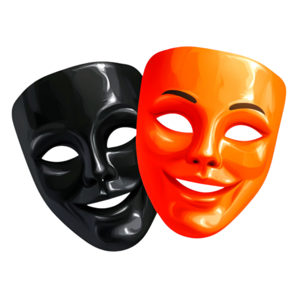 Dramatic Comedy and Tragedy Masks Representing Theater Artistry png