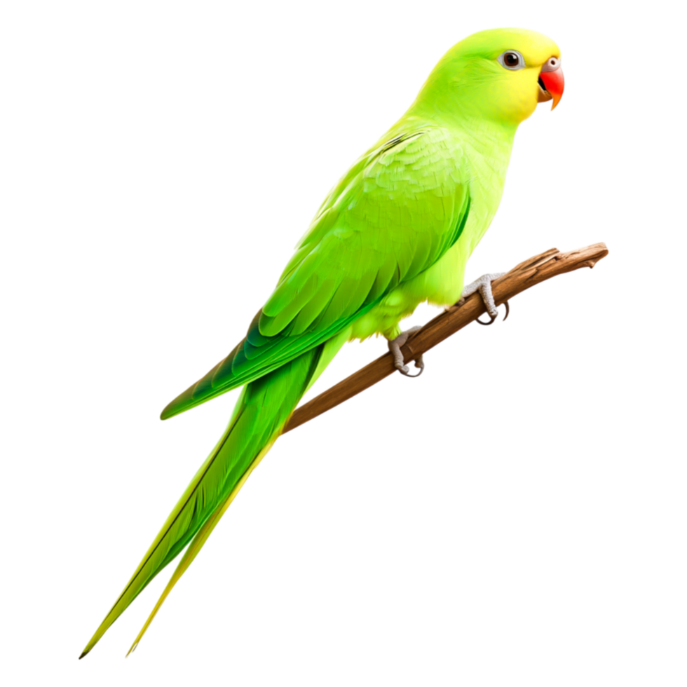 Vibrant Green Parrot Perched on Branch in Natural Habitat png