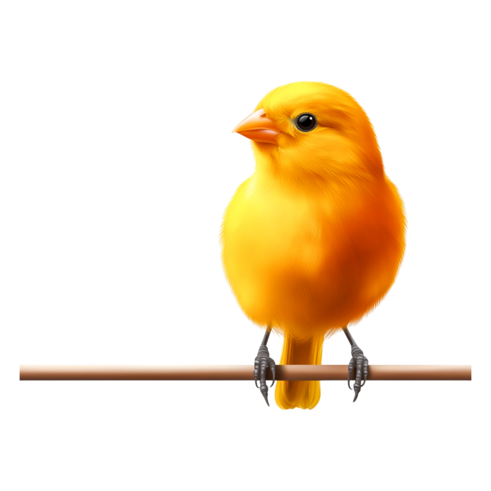 Vibrant Yellow Bird Perched on a Branch with Soft Feather Details png