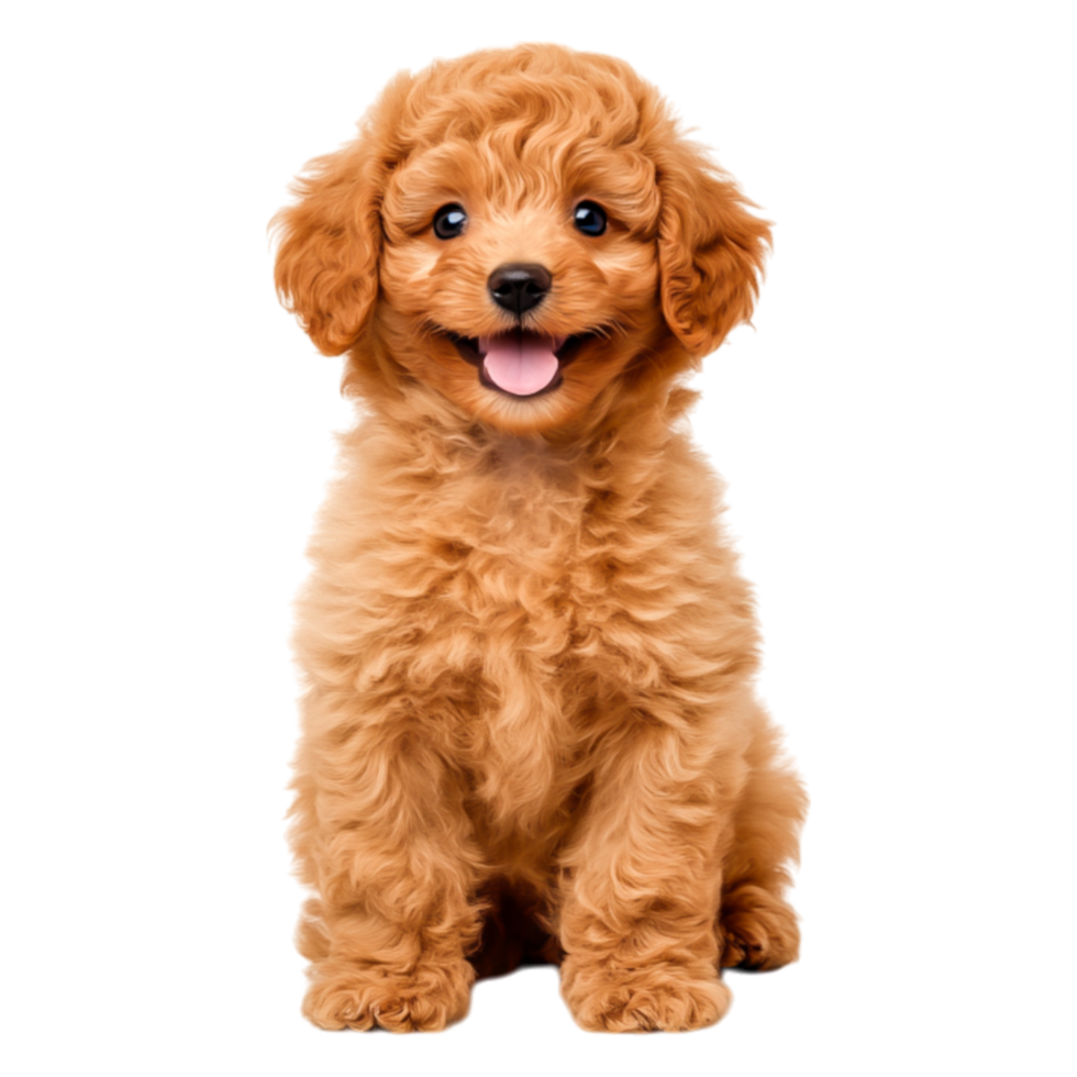 Adorable fluffy golden puppy sitting happily with tongue out png
