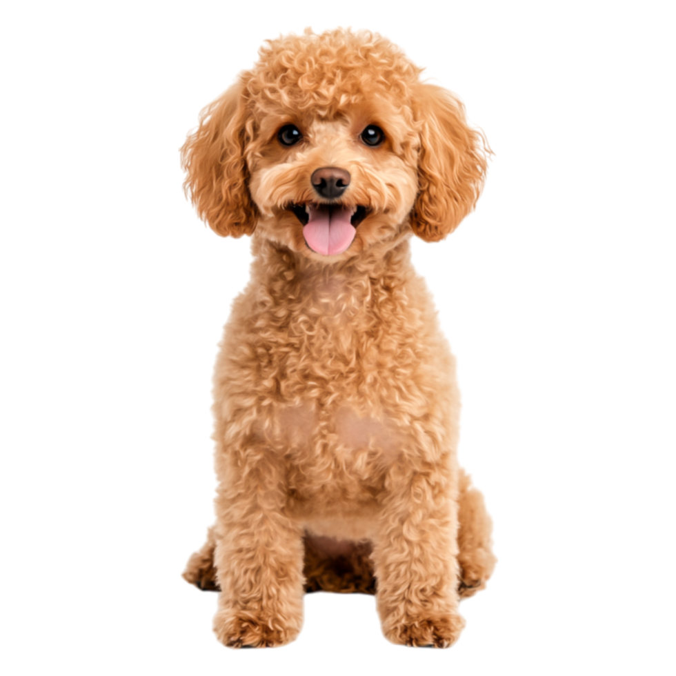 Cute fluffy dog with curly fur and cheerful expression indoors png