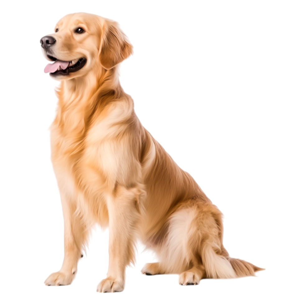 Golden Retriever Sitting Proudly with Joyful Expression and Fluffy Fur png