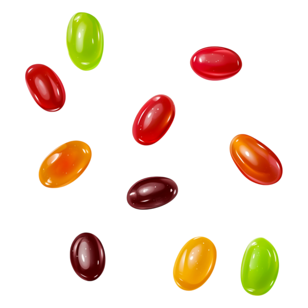 Colorful Jelly Beans in Various Shapes and Bright Colors Spread Out png