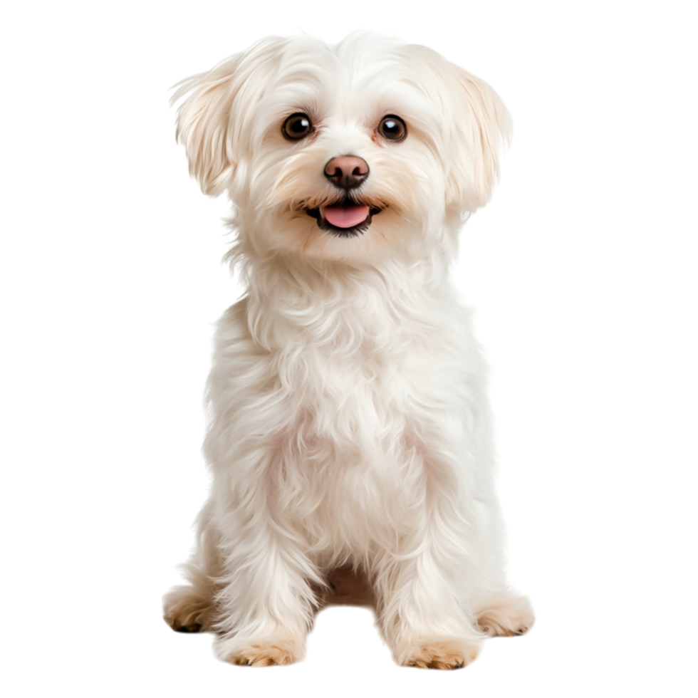 Fluffy White Dog Sitting and Looking Happy in Studio Setting png