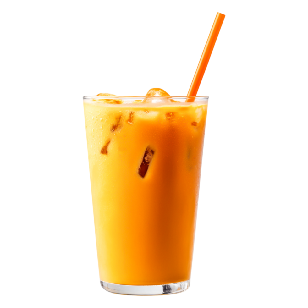 Refreshing Orange Beverage with Ice and Straw in Clear Glass png