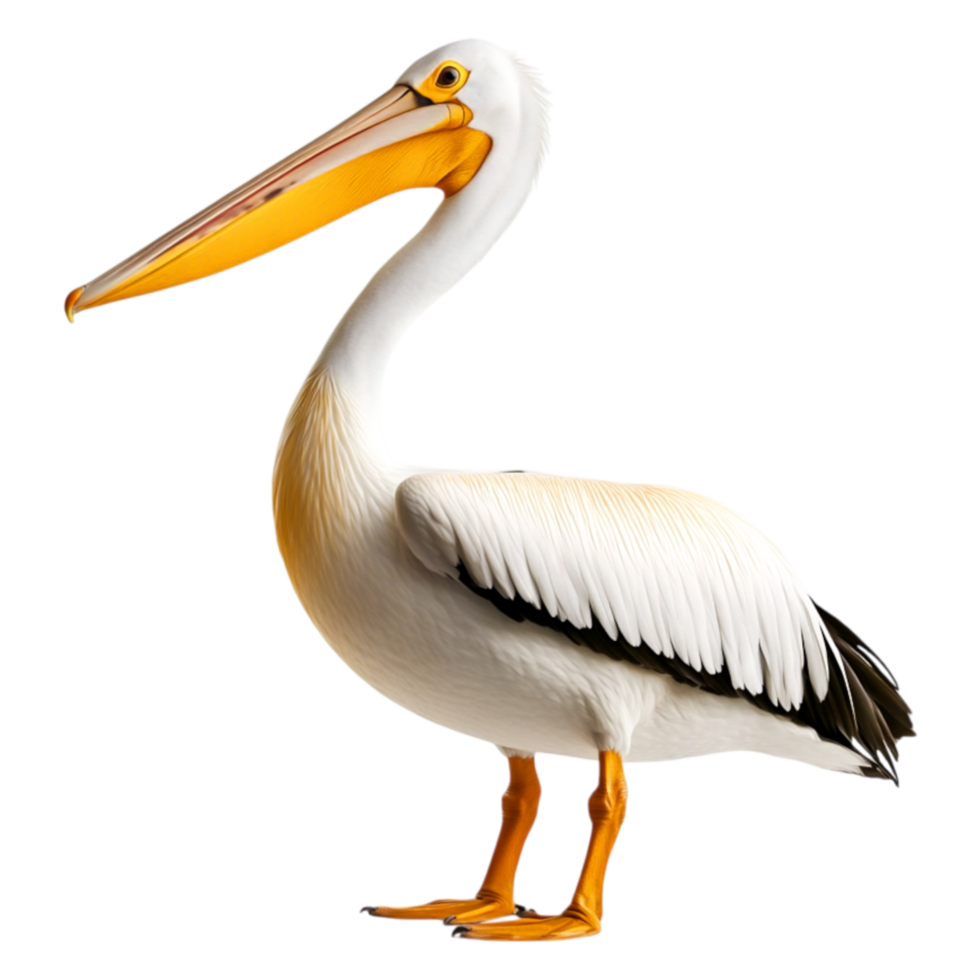 Elegant White Pelican with Bright Orange Bill Standing Proudly png