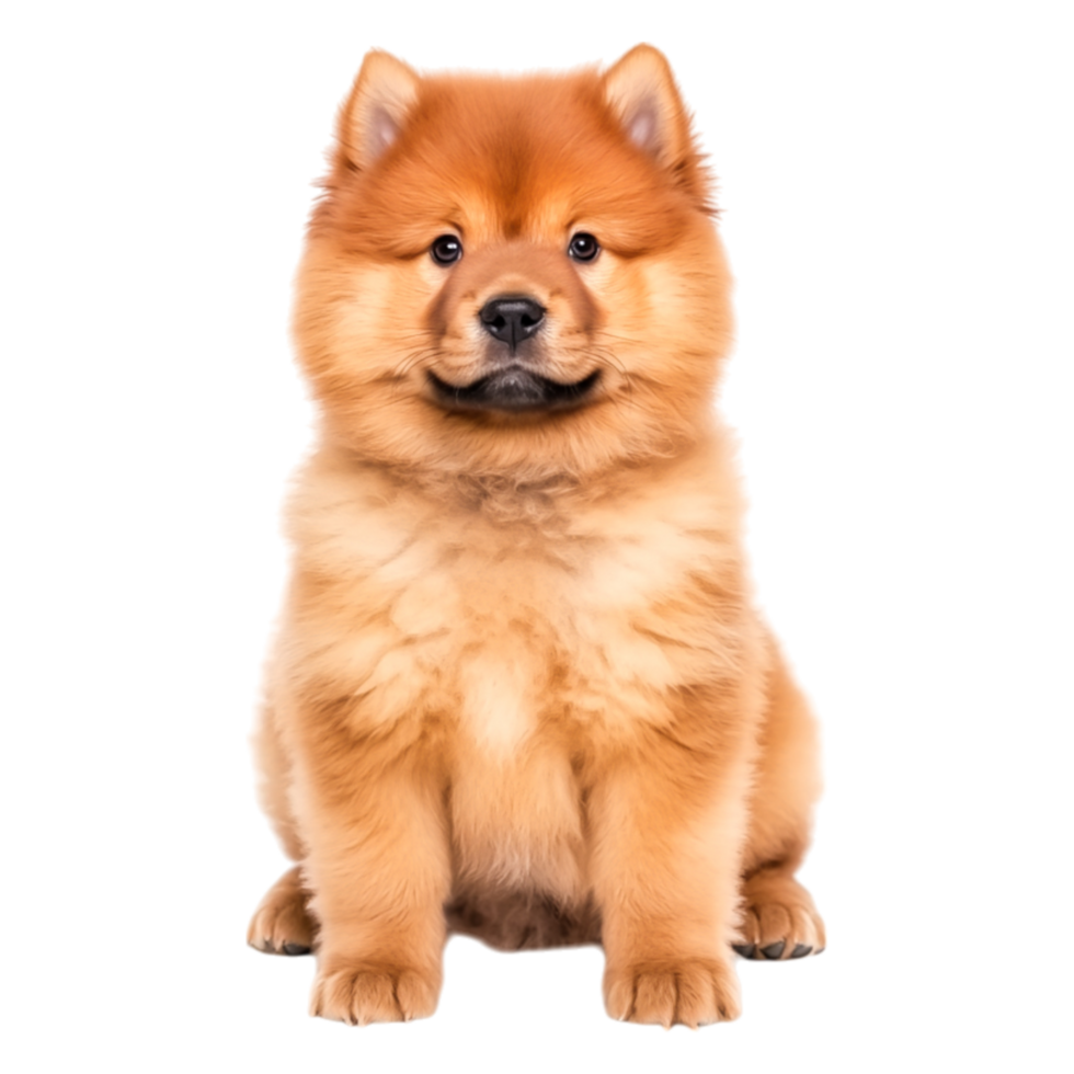 Adorable fluffy Chow Chow puppy sitting with playful expression png