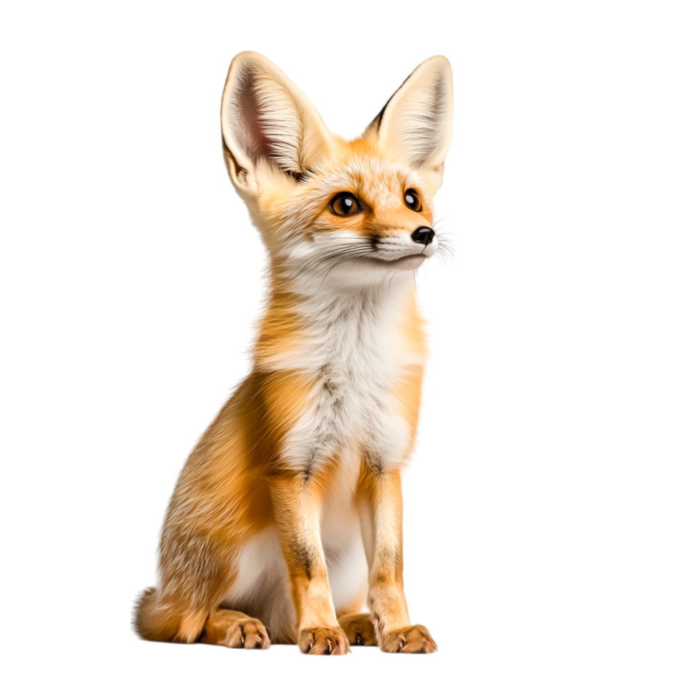 Charming Red Fox with Large Ears Sitting on the Ground png