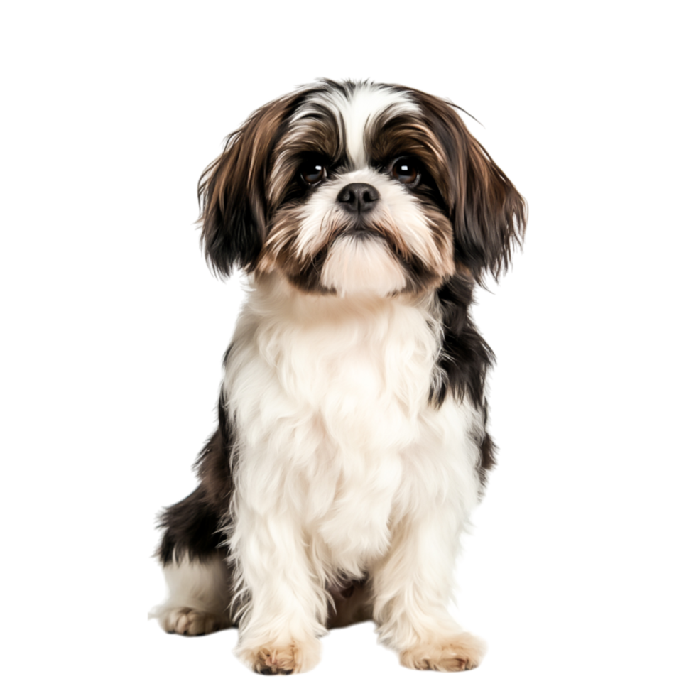 Adorable small dog sitting with expressive face and fluffy coat png