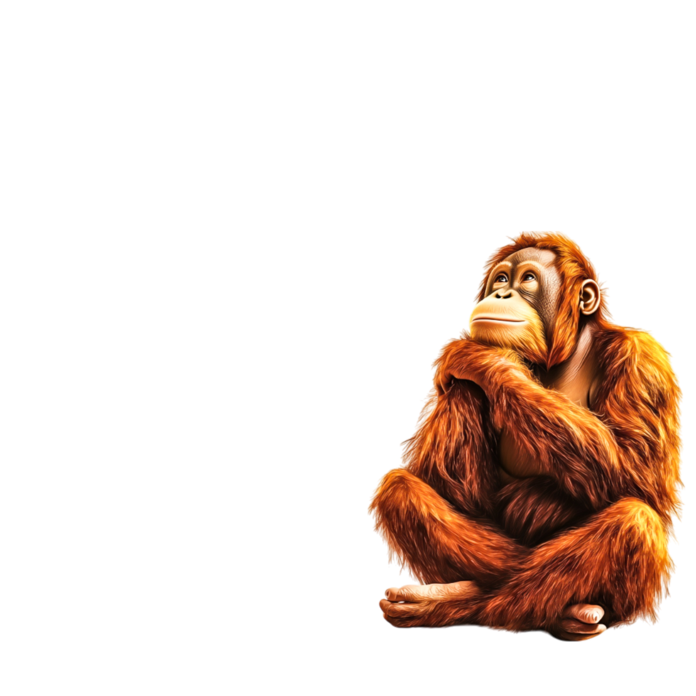 Thoughtful Orangutan Sitting Calmly in a Lush Green Habitat png