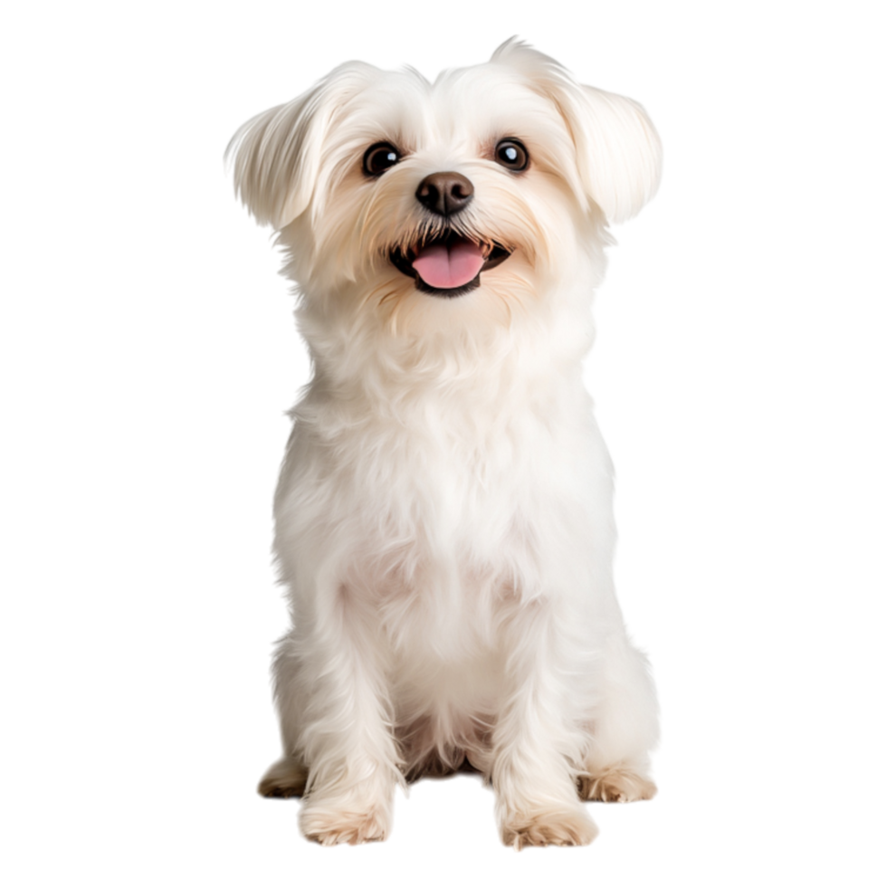 Cute Small Dog with Fluffy White Fur and Bright Eyes Smiling Joyfully png