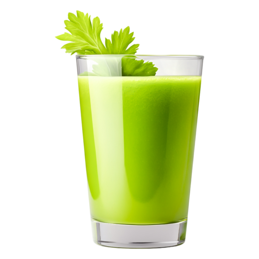 Refreshing Green Smoothie with Celery Leaf Garnish and Glass png