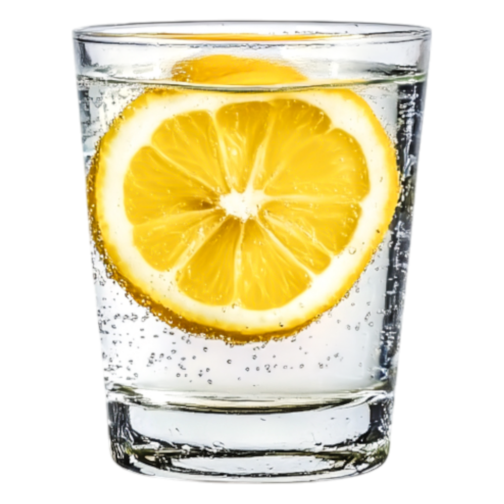 Refreshing Lemon Slice in Sparkling Water Glass for Summer Vibe png