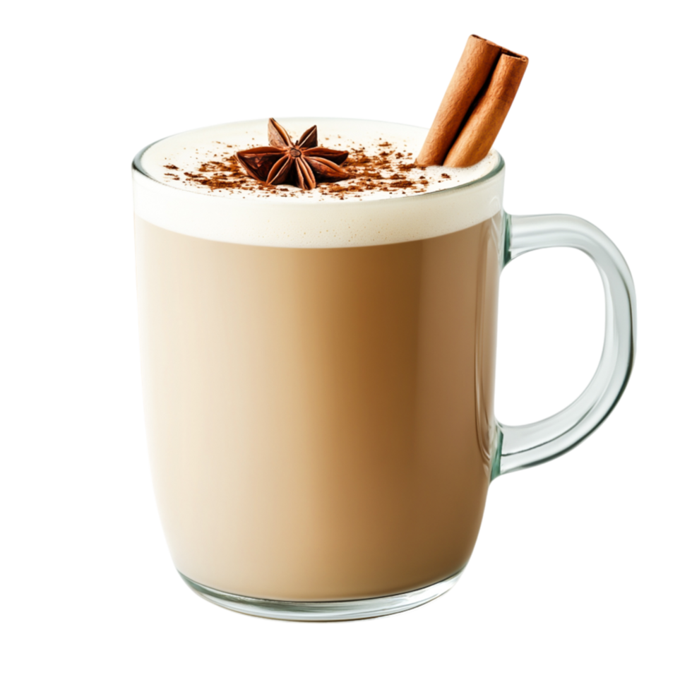 Creamy Beverage with Spices and Cinnamon Stick in Glass Cup png