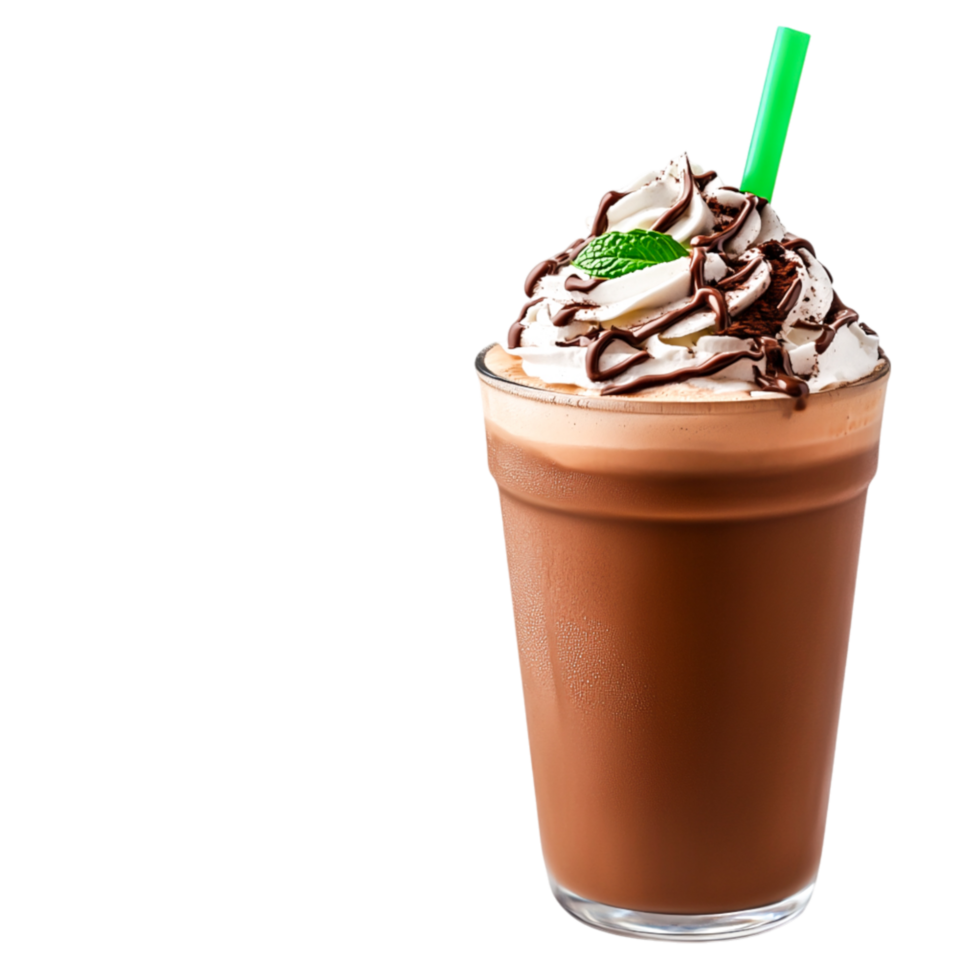 Delicious Chocolate Milkshake with Cream and Mint Garnish png