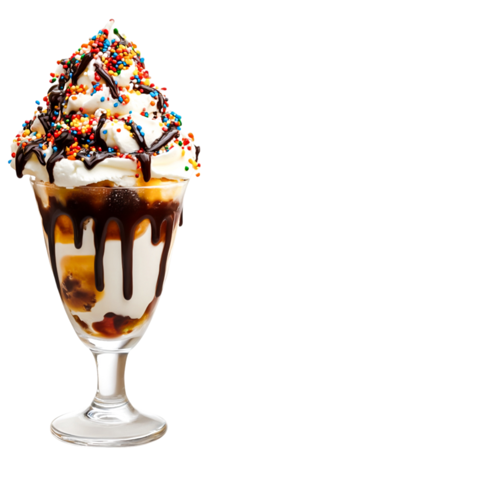 Classic Ice Cream Sundae with Toppings and Whipped Cream Delight png