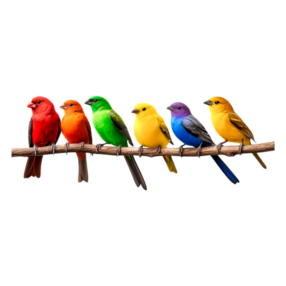 Vibrant Colorful Birds Perched on a Branch Against Black Background png