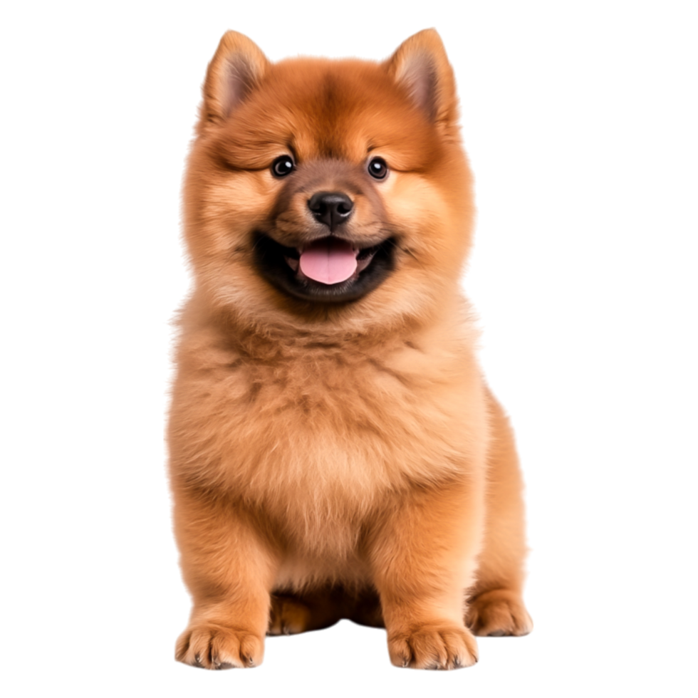 Adorable fluffy dog sitting with joyful expression and bright eyes png