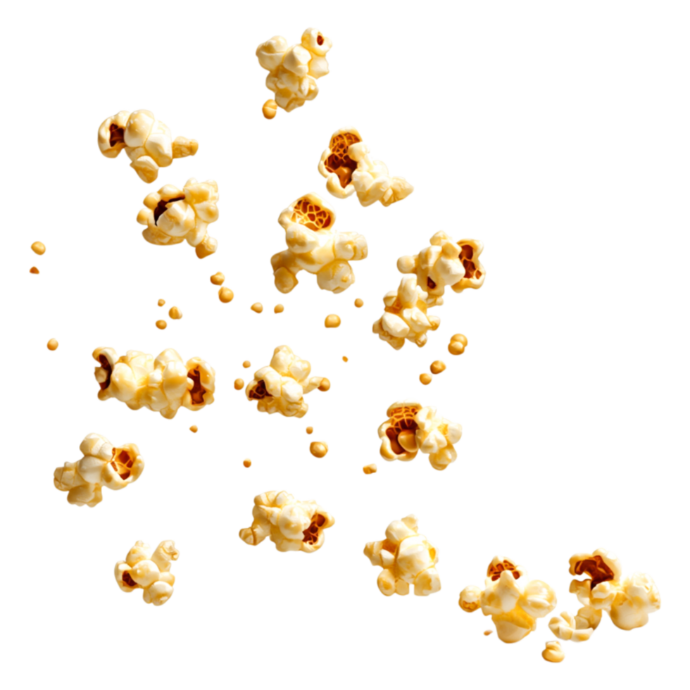 Tasty Movie Snacks Flying Popcorn in Air for Enjoyable Experience png
