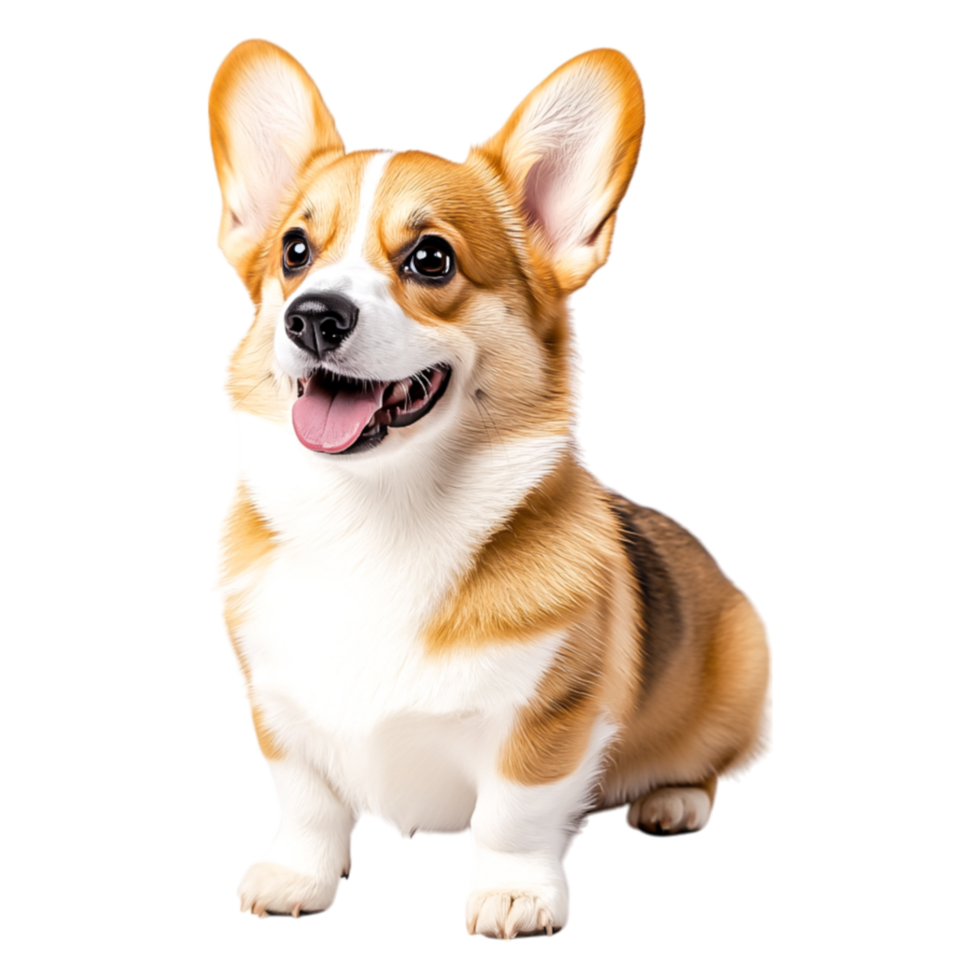 Adorable Corgi Sitting Happily with Bright Expressions and Fluffy Tail png