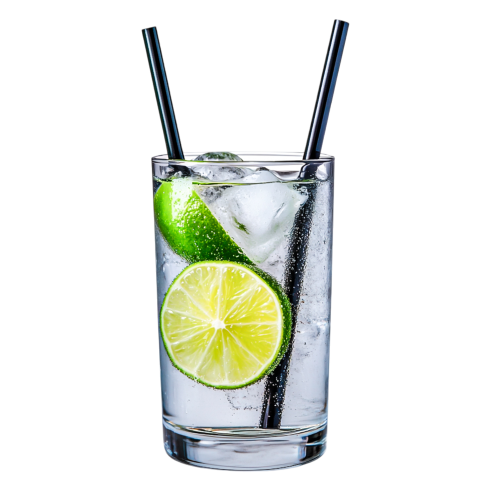 Refreshing Cocktail with Lime Slices and Ice Cubes in Glass png