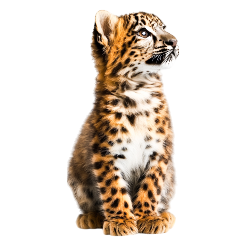 Adorable Young Wild Cat Sitting with Playful Expression and Spotting png