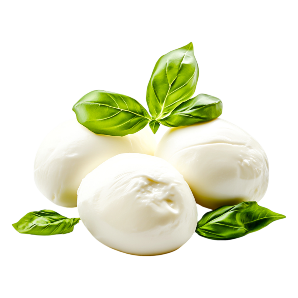A Fresh Mozzarella Cheese with Basil Leaves png
