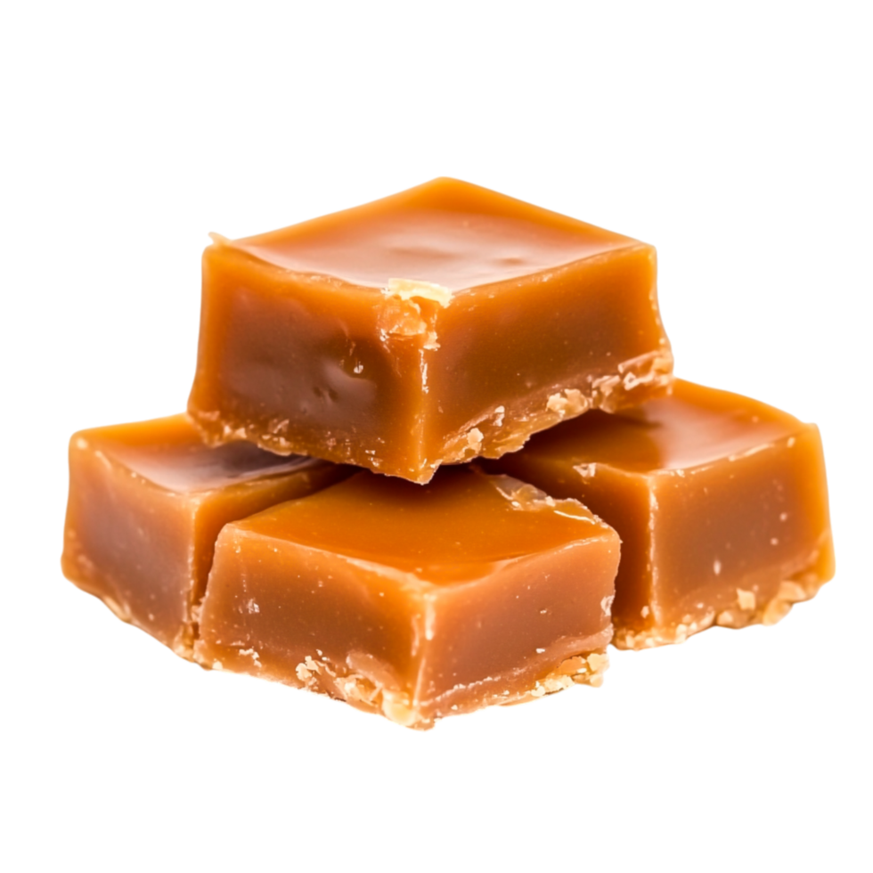 Delicious Homemade Caramel Cubes Stacked on a png