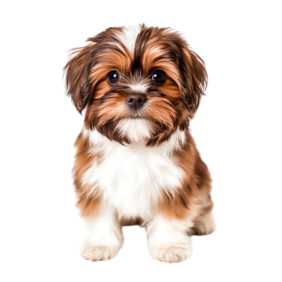 Adorable Puppy with Brown and White Fur Sitting on png