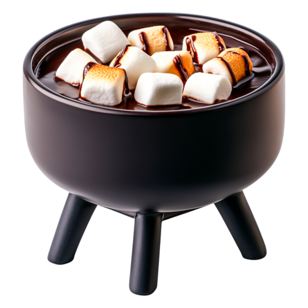 Warm Chocolate Fondue with Marshmallows in a Stylish Bowl png
