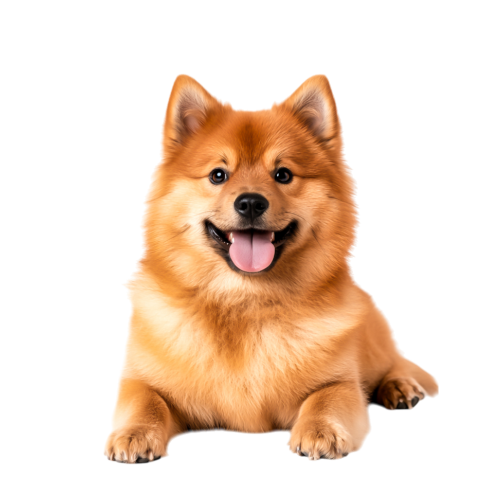 Adorable fluffy dog sitting in a relaxed position on a png