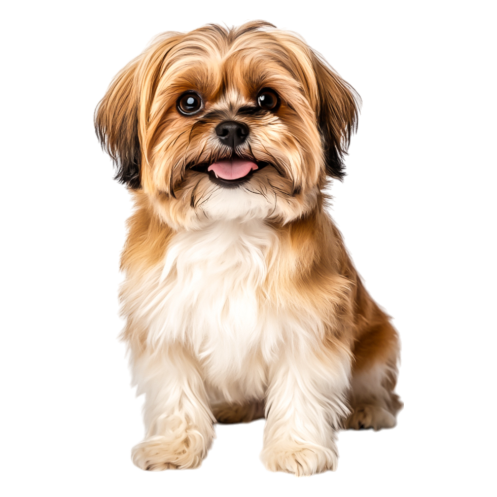 Adorable small dog sitting with happy expression and fluffy fur png
