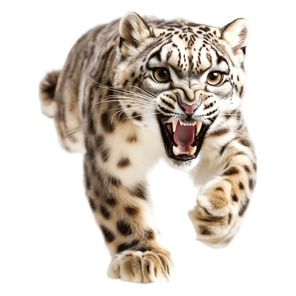 Fierce Snow Leopard Charging Forward in a Dynamic Natural Setting png