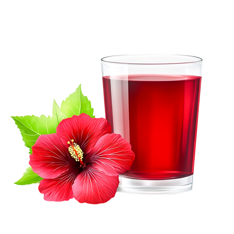 Refreshing Hibiscus Drink with Hibiscus Flower and Green Leaves png